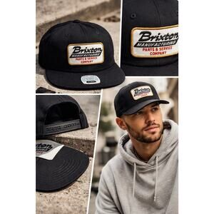 Brixton Snapback Hat Mens One Size Black Patch Logo Flat Brim Adjustable NWT